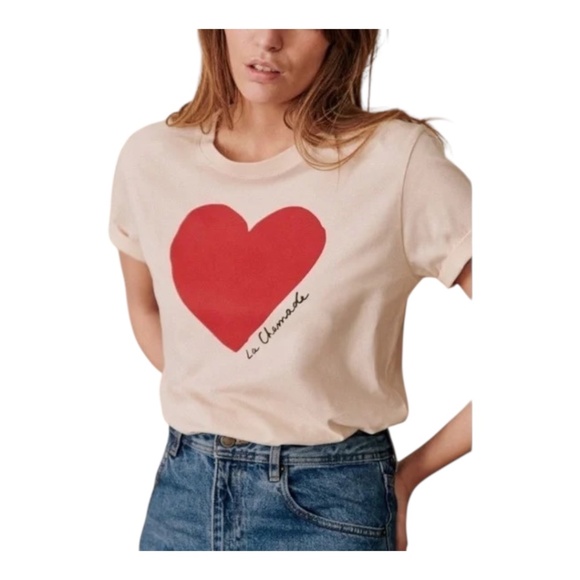Sezane LA CHAMADE T-SHIRT Heart Medium Quiet Luxury Paris L NWT - Picture 1 of 12